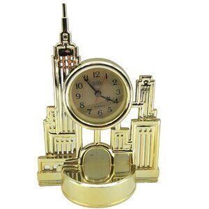 Vintage ELECO Quartz Clock Art Deco Skyscraper Gold-Tone Plastic – Works
